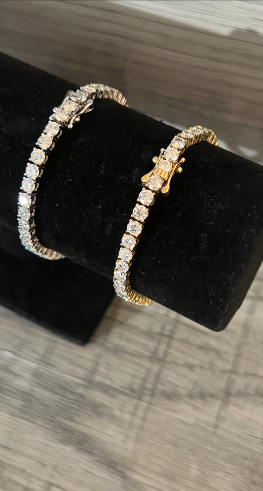 10k Solid Yellow Gold 4mm VVS1 Mossanite tennis chain Bracelet w/box lock